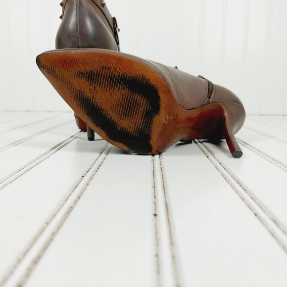 Enzo Angiolini Eapresly Brown Leather Stiletto Heels Studs Ankle Bootie E398 - Picture 12 of 15